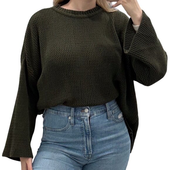 Maurie and Eve Cotton Oversized Crewneck Sweater in Olive Green Women's Size 4 - Picture 2 of 16